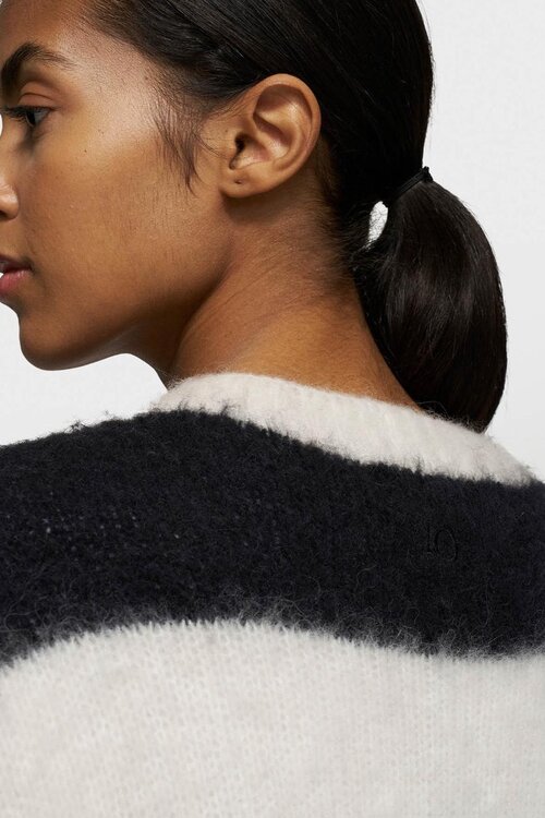 10Days Ecru/Black cropped hairy knit sweater str