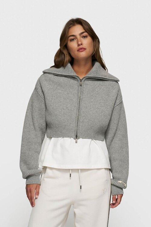 10Days Light Grey Melee cropped knit zip jacket