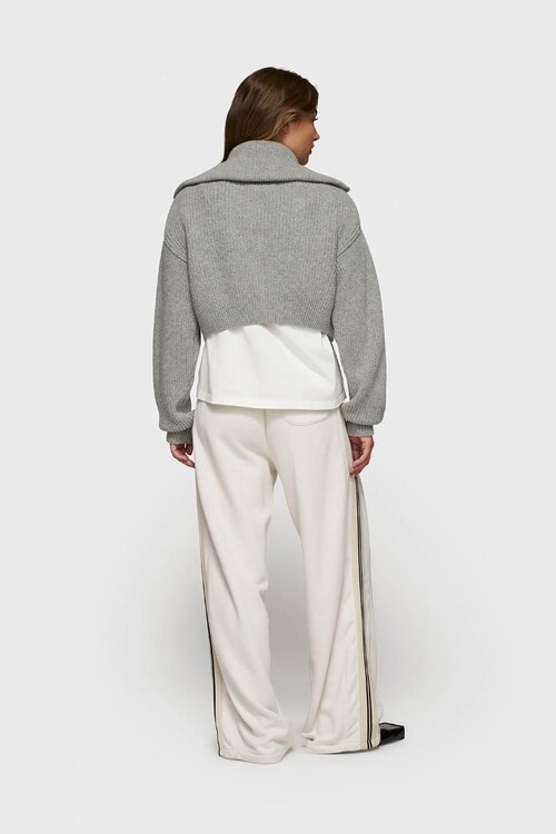 10Days Light Grey Melee cropped knit zip jacket