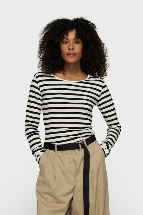 10Days Ecru/Black extra long sleeve tee modal st