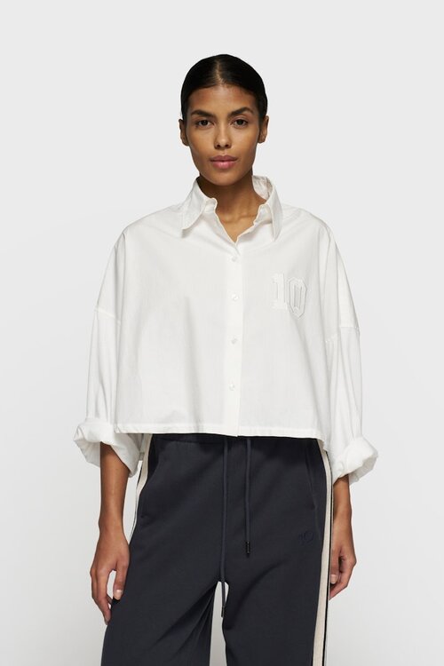 10Days Ecru oversized cropped shirt