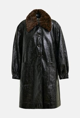 Essentiel Antwerp Black Faux Fur Collar Coat