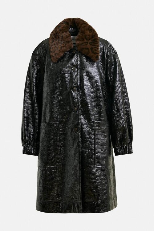 Essentiel Antwerp Black Faux Fur Collar Coat