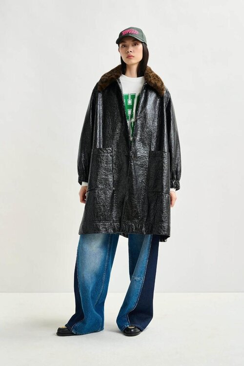 Essentiel Antwerp Black Faux Fur Collar Coat