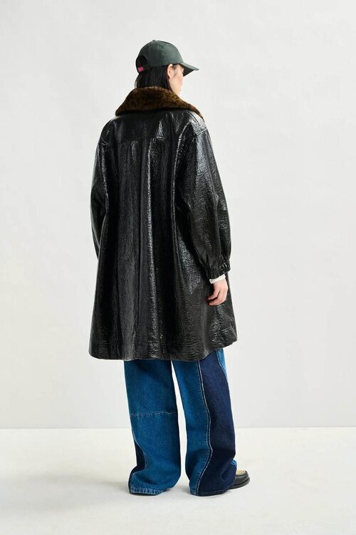 Essentiel Antwerp Black Faux Fur Collar Coat
