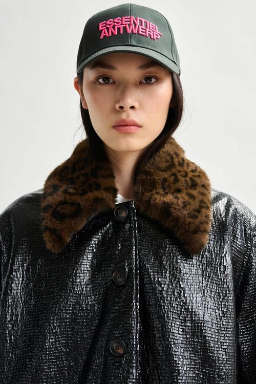Essentiel Antwerp Black Faux Fur Collar Coat