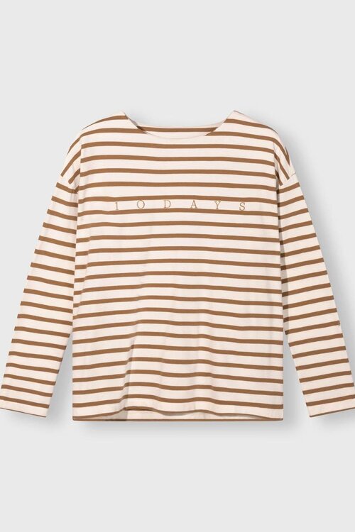 10Days ecru/bruin boat neck top stripes