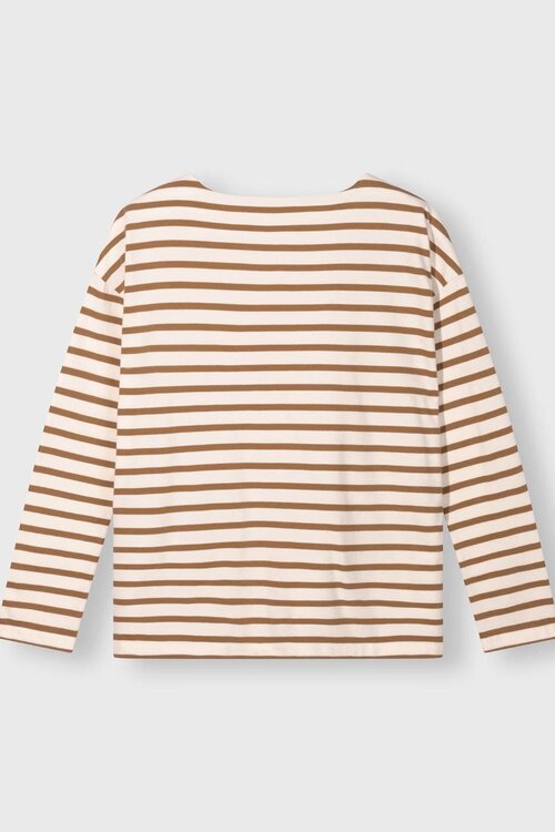 10Days ecru/bruin boat neck top stripes