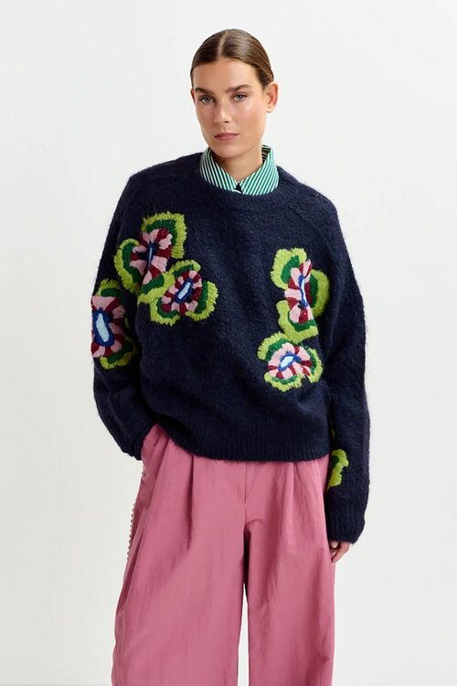 Essentiel Antwerp Navy Embroidered Trui