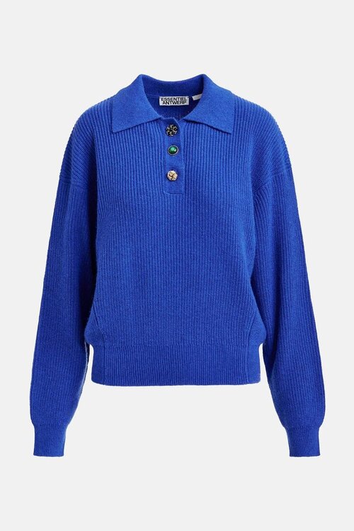 Essentiel Antwerp Blauw Jewel Button Polo Trui