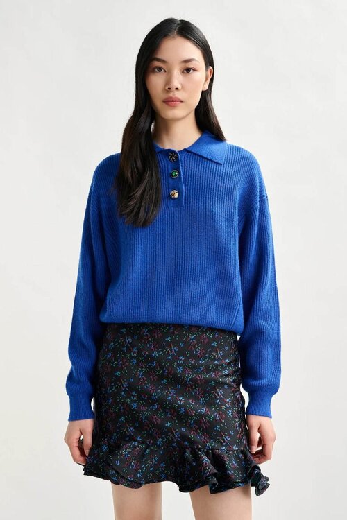 Essentiel Antwerp Blauw Jewel Button Polo Trui