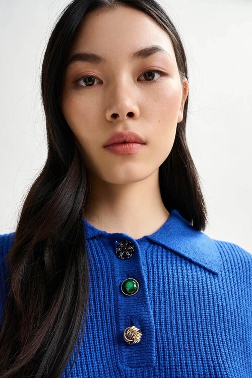 Essentiel Antwerp Blauw Jewel Button Polo Trui