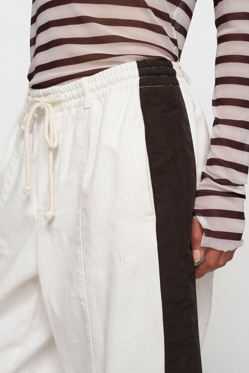 10Days ecru/wine mesh long sleeve stripes