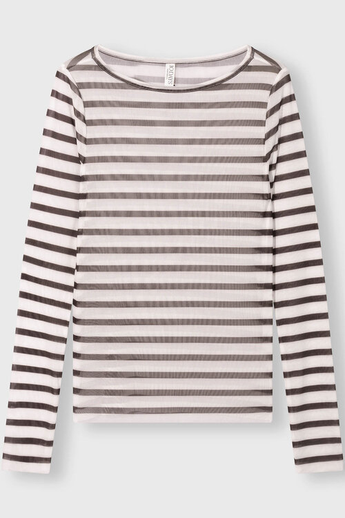 10Days ecru/wine mesh long sleeve stripes
