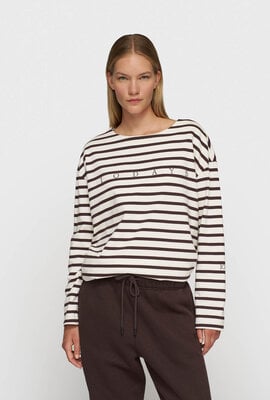 10Days ecru/wine boat neck top stripes