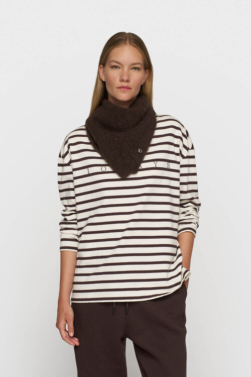 10Days ecru/wine boat neck top stripes
