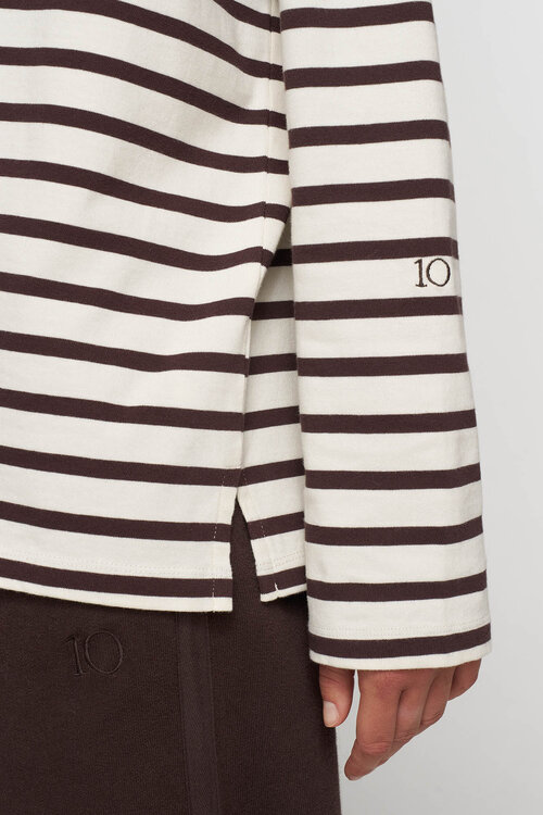 10Days ecru/wine boat neck top stripes
