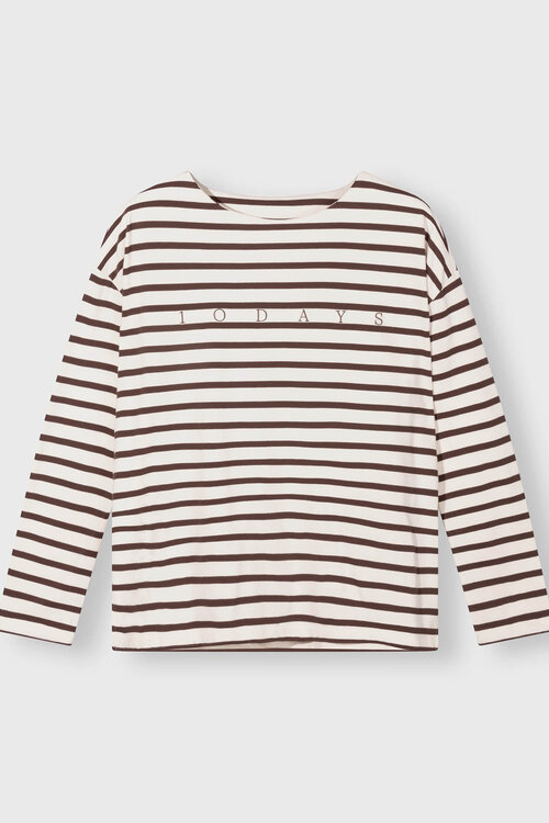 10Days ecru/wine boat neck top stripes