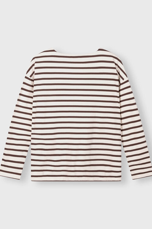 10Days ecru/wine boat neck top stripes
