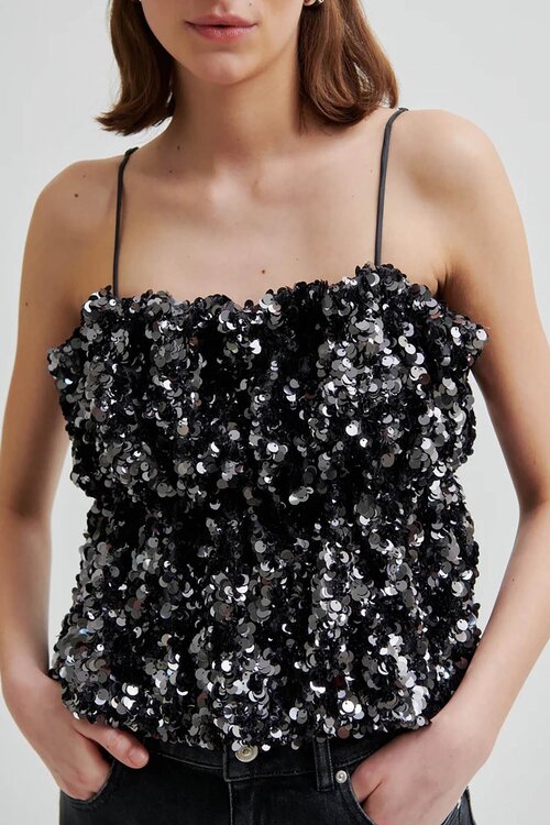 Second Female Grey Shiney Strap Top