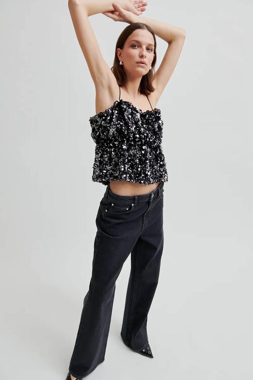 Second Female Grey Shiney Strap Top