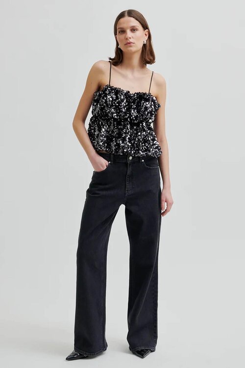 Second Female Grey Shiney Strap Top