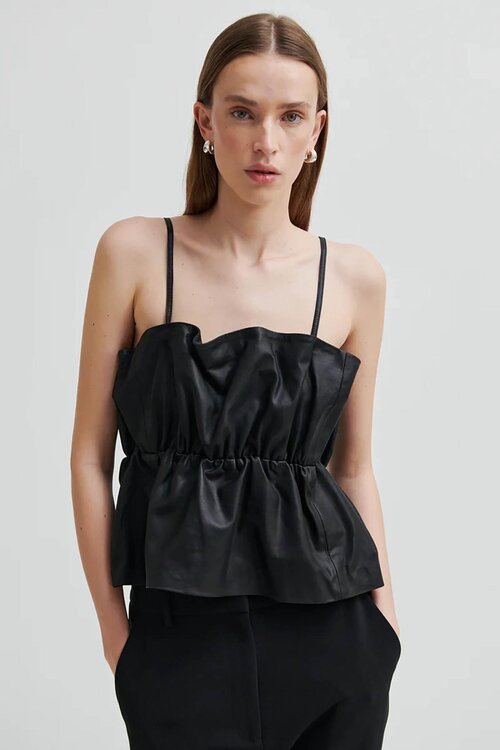 Second Female Black Cova Leather Top