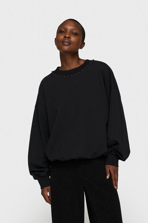 10Days Black balloon sweater pearls