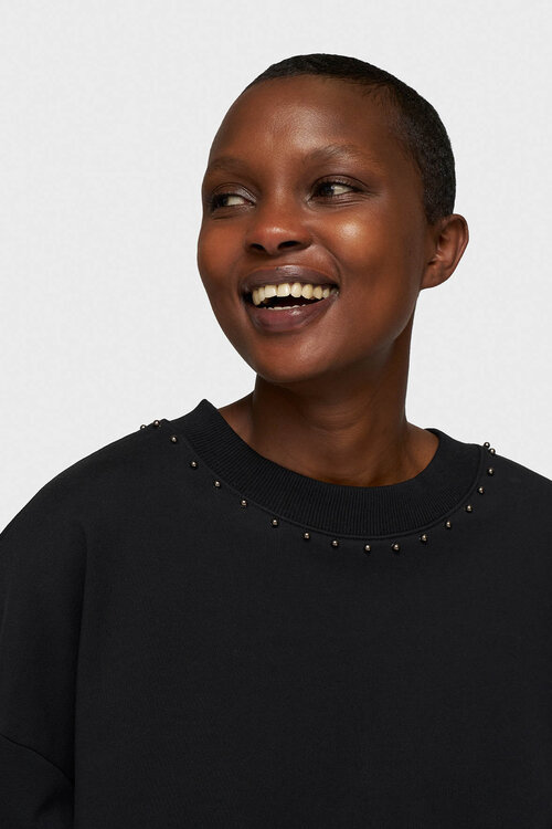 10Days Black balloon sweater pearls