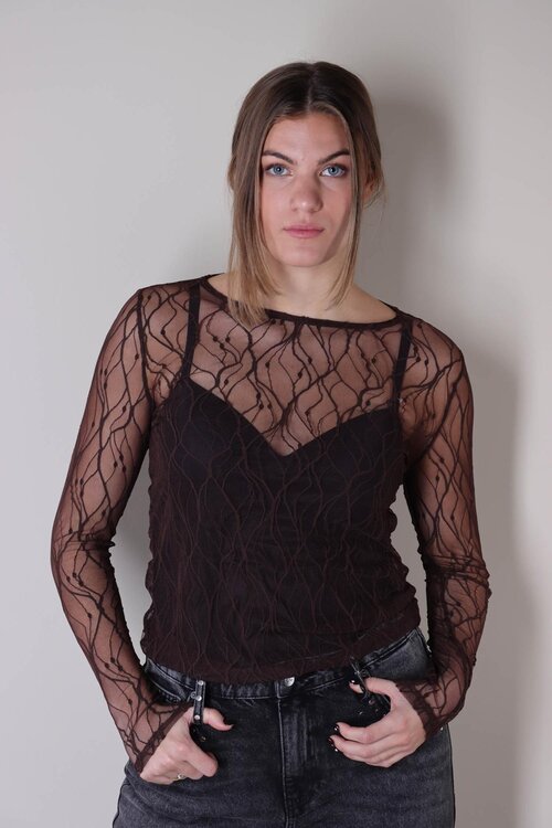 Co'couture Donkerbruin Mercy Mesh O-blouse