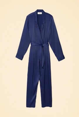 Xirena Navy Satijnen Jumpsuit