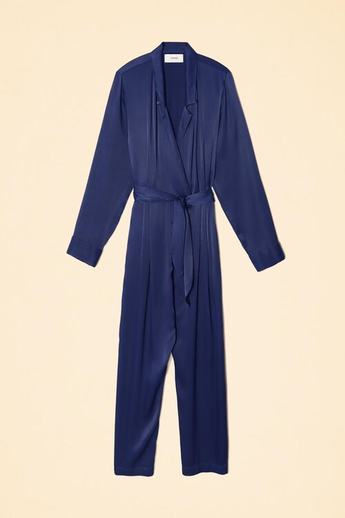 Xirena Navy Satijnen Jumpsuit