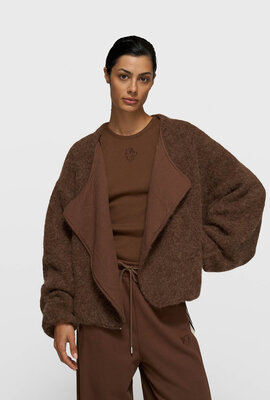 10Days dark truffle puffy hairy knit bomber