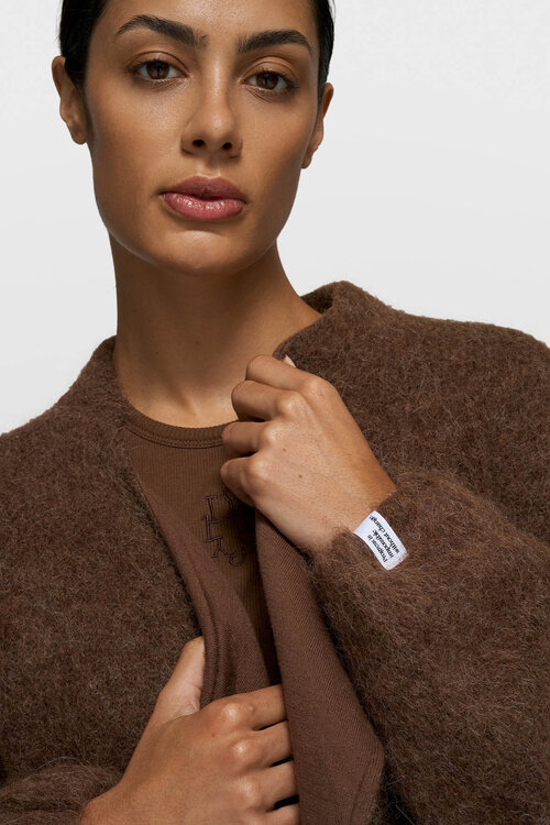 10Days dark truffle puffy hairy knit bomber