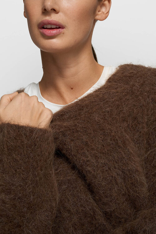 10Days dark truffle hairy knit sweater pleats