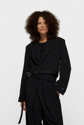 10Days Black belted blazer crepe