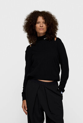 10Days Black deep neck knit sweater