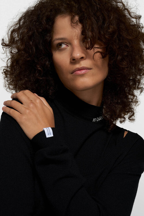 10Days Black deep neck knit sweater