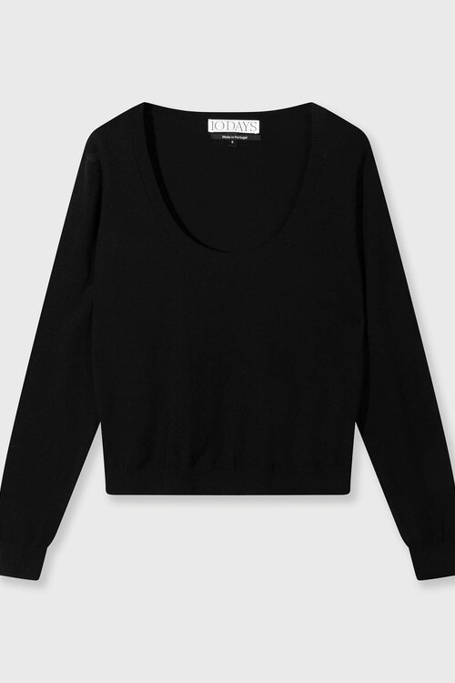 10Days Black deep neck knit sweater