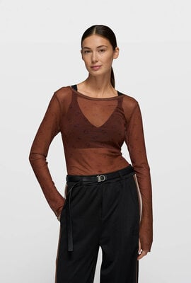10Days dark truffle mesh long sleeve monogram