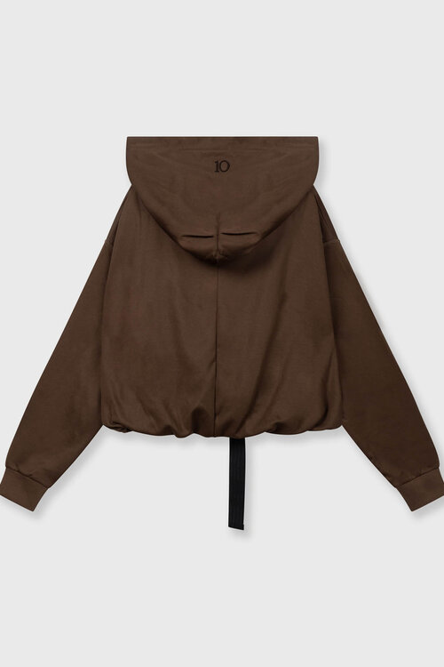 10Days dark truffle belted zip hoodie