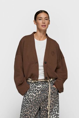 10Days dark truffle cropped baseball cardigan