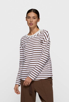 10Days white/dark truffle long sleeve tee stripes