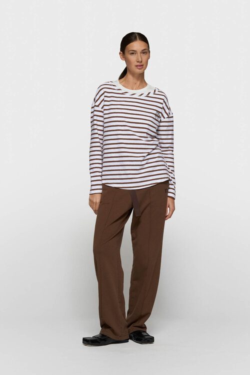 10Days white/dark truffle long sleeve tee stripes