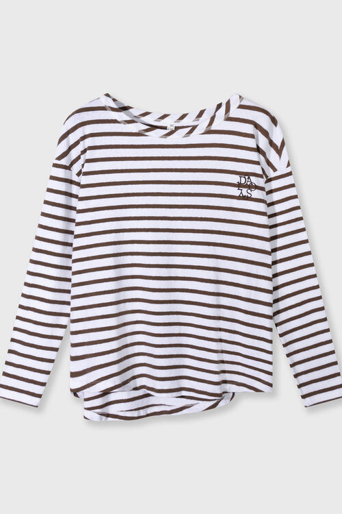 10Days white/dark truffle long sleeve tee stripes