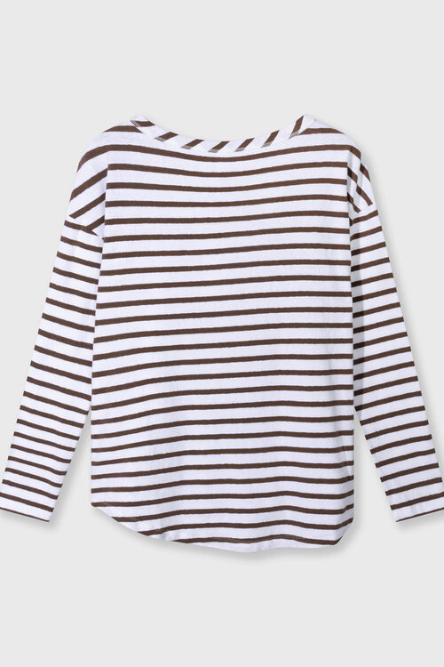 10Days white/dark truffle long sleeve tee stripes