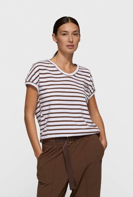 10Days white/dark truffle v-neck tee stripes