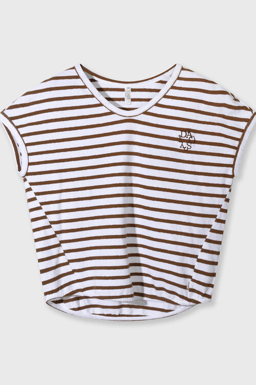 10Days white/dark truffle v-neck tee stripes