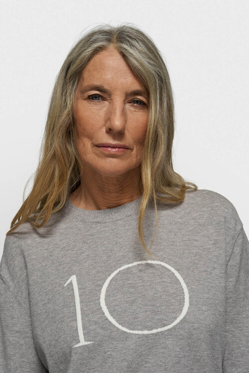 10Days Grey Melee knit sweater logo