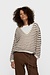 10Days ecru/bruin thin v-neck knit sweater